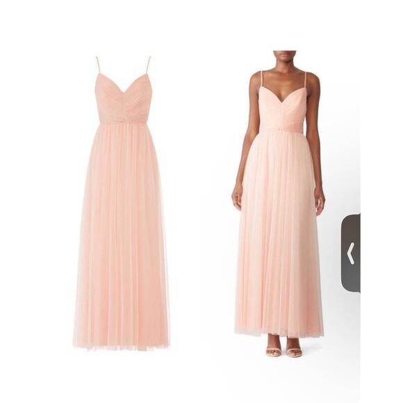 AMSALE Blush Pink Sweetheart Neckline Hourglass Chiffon Strap Maxi Dress Size 6 - Picture 4 of 15